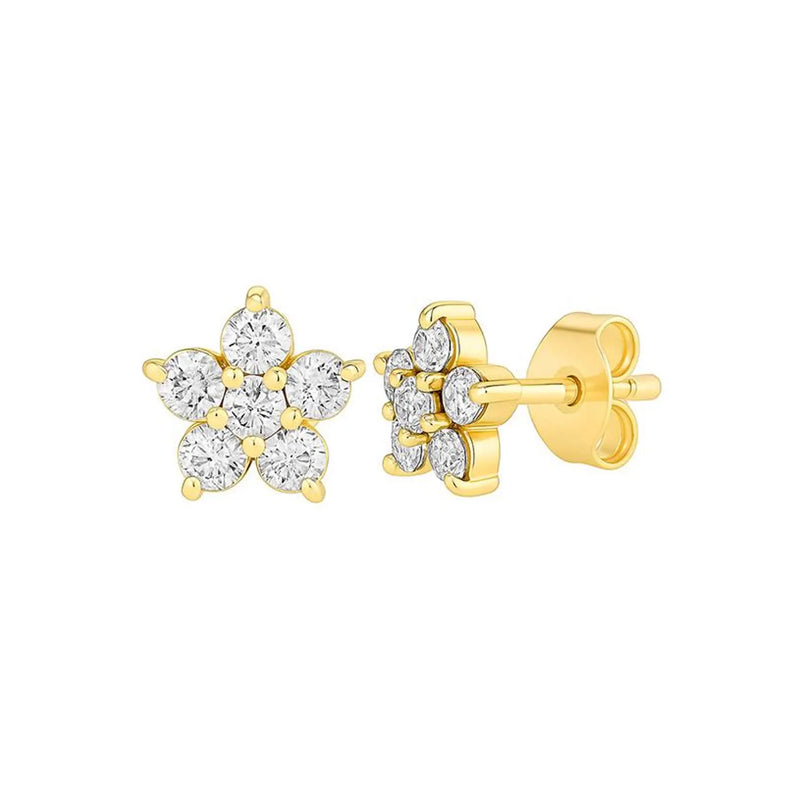 Flower Shaped Earrings in Gold with Diamonds