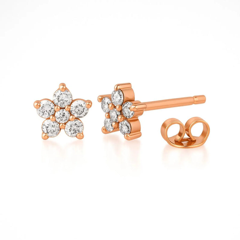 Flower Shaped Earrings in Gold with Diamonds