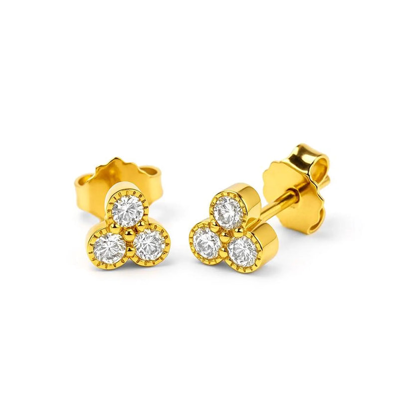 3 Diamond Stud Earrings in Gold