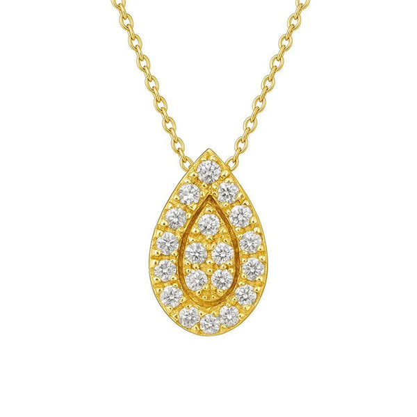 Micro Pave Pear Shape Necklace in Gold with Diamonds
