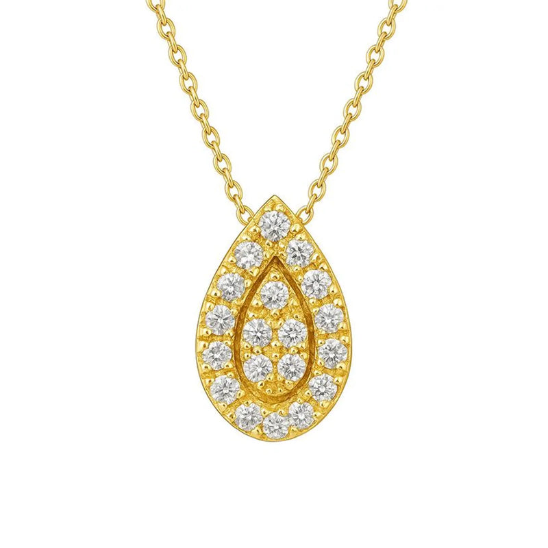 Micro Pave Pear Shape Necklace in Gold with Diamonds