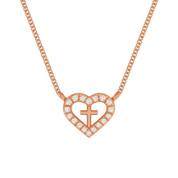 Heart Cross Pendant in Gold with Diamonds