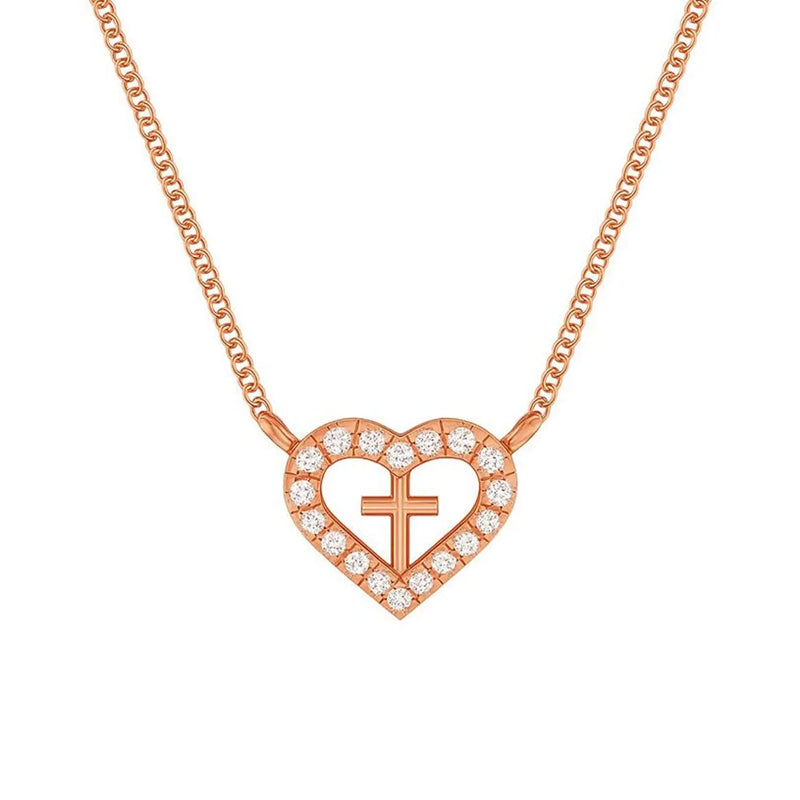 Heart Cross Pendant in Gold with Diamonds
