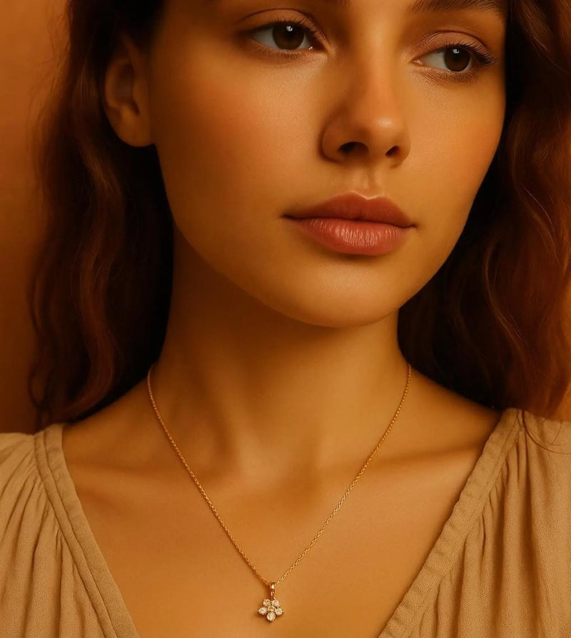 Flower Round Shape Necklace in Gold with Diamonds