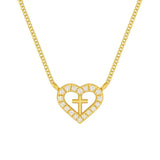 Heart Cross Pendant in Gold with Diamonds