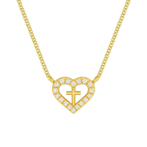 Heart Cross Pendant in Gold with Diamonds