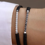 String Macrame Wax Cord Bracelet in Gold with Diamond