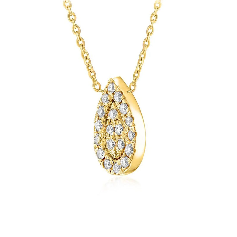 Micro Pave Pear Shape Necklace in Gold with Diamonds