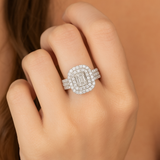Emerald Cut Shaped Engagement Ring  in Gold with Diamonds