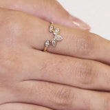 טבעת V משובצת זהב משובצת ביהלום משובצת ב-Pear &amp; Pave