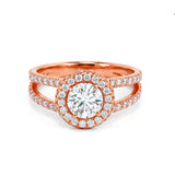 Two Band Halo Engagement Ring in Gold with Diamonds