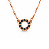 Double Circle Halo Necklace in Gold with Natural Black Diamond