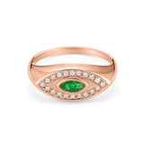 טבעת אבן אמרלד ירוקה משובצת זהב עם יהלום משובצת עין הרע