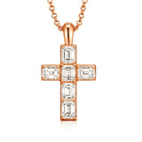 Diamond Emerald Cross Necklace in 14K Solid White Gold