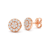 Halo Design Round Shape Disk Earrings in Gold with Diamonds