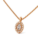 Halo Necklace Marquise Diamond Cut in 14K Solid Gold
