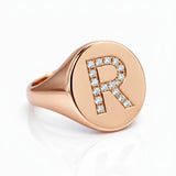 Personalized Initial Letter Ring in 14K Gold with Diamond