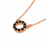 Double Circle Halo Necklace in Gold with Natural Black Diamond