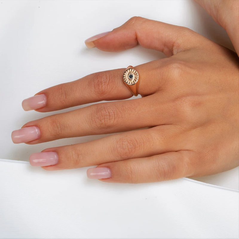 Evil Eye Black Signet Ring in Gold with Diamond