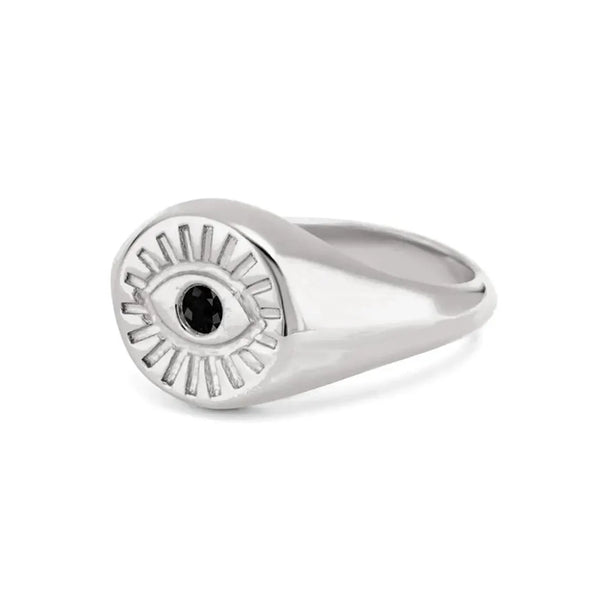 Evil Eye Black Signet Ring in Gold with Diamond