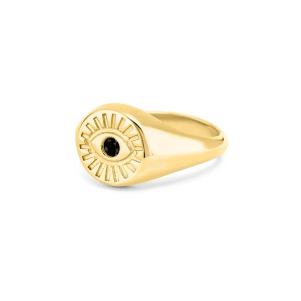 Evil Eye Black Signet Ring in Gold with Diamond