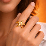 Elegant 14K Gold Starfish Signet Ring