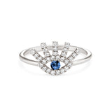 Evil Eye Ring in Gold with 29 Diamonds 0.15ct a blue sapphire