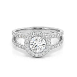 Two Band Halo Engagement Ring in Gold with Diamonds