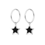 Star Shape Hoop Earrings 14K Solid White Gold