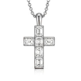 Diamond Emerald Cross Necklace in 14K Solid White Gold