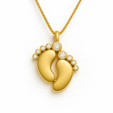 Tiny Baby Feet Necklace in Gold with Diamonds