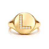Personalized Initial Letter Ring in 14K Gold with Diamond