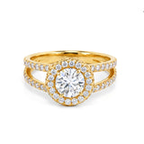 Two Band Halo Engagement Ring in Gold with Diamonds