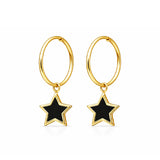 Star Shape Hoop Earrings 14K Solid White Gold