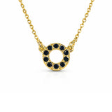 Double Circle Halo Necklace in Gold with Natural Black Diamond