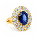 Blue Oval Sapphire Engagement Ring in Gold with Diamonds