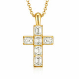 Diamond Emerald Cross Necklace in 14K Solid White Gold