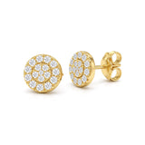 Halo Design Round Shape Disk Earrings in Gold with Diamonds