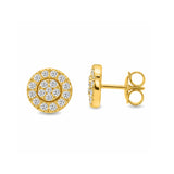 Halo Design Round Shape Disk Earrings in Gold with Diamonds