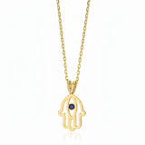 Men’s 14K Gold Hamsa Pendant with Natural Sapphire
