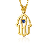 Men’s 14K Gold Hamsa Pendant with Natural Sapphire
