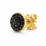 Black Natural Diamond Round Shape Earrings in Gold