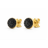 Black Natural Diamond Round Shape Earrings in Gold