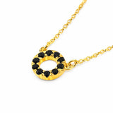 Double Circle Halo Necklace in Gold with Natural Black Diamond