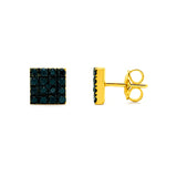 Black Natural Diamond Square Shape Earrings in Gold